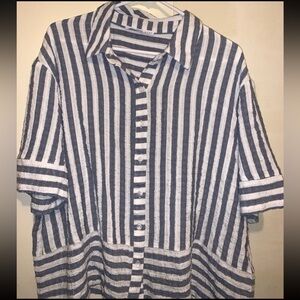 Jane and Delancey Blue and White Striped Button Down Shirt